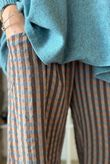 Vivienne Plaid Relaxed Barrel Pant Chocolate & Teal