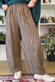 Vivienne Plaid Relaxed Barrel Pant Ochre & Chocolate