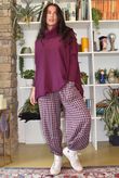 Vivienne Plaid Shelby Barrel Pant Aubergine & Denim