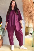 Wall Street Scuba Carrot Leg Trouser Burgundy