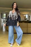 Woodstock Pure Cotton Peasant Blouse Stone Black