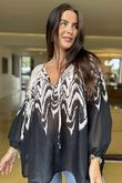 Woodstock Pure Cotton Peasant Blouse Stone Black