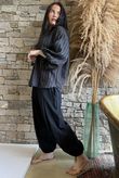 Zeta Otto Pinstripe Puff Sleeve Shirt Black /6