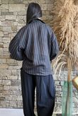 Zeta Otto Pinstripe Puff Sleeve Shirt Black /6