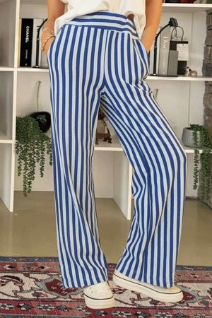 Shoreditch Stripe Lounge Flare Trouser Iceberg & Navy /10 * pre order due approx 10 days 