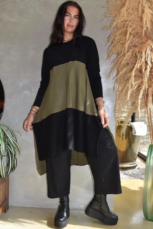 Agata Longline Split Side Knit Khaki
