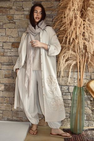 Alara Longline Duster Shirt Stone /42=