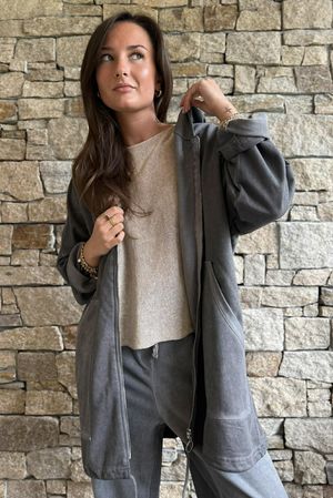 Anine Soft Touch Patch Pocket Hoodie Washed Grey 