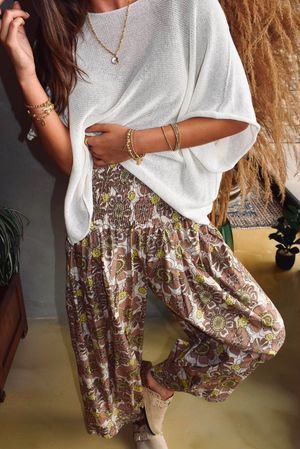 Annie 1972 Shirring Pleat Barrel Pant Caffe Latte