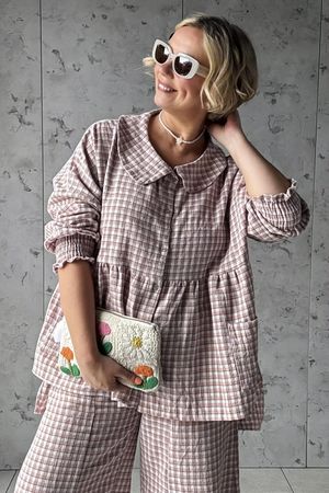 Annie Gingham Peter Pan Smock Blouse Antique Rose /10 Pre order 10 days 