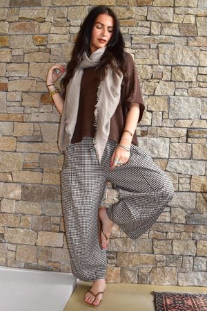 Arbi Gingham 7/8 Barrel Pant Chocolate