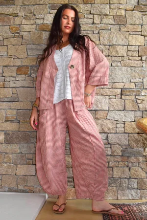 Arbi Gingham 7/8 Barrel Pant Indian Red