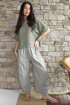 Arbi Gingham 7/8 Barrel Pant Khaki