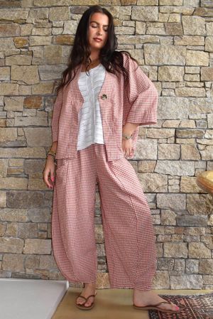 Arbi Gingham Box Jacket Indian Red