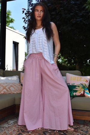 Arbi Gingham Palazzo Pant Indian Pink
