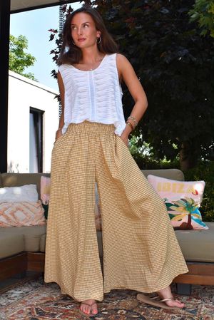 Arbi Gingham Palazzo Pant Mustard