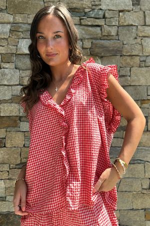 Arbi Gingham Y Blouse Chilli