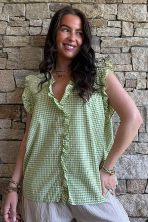 Arbi Gingham Y Blouse Soft Olive