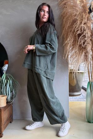 Arbi Needlecord Fold Hem Top Khaki
