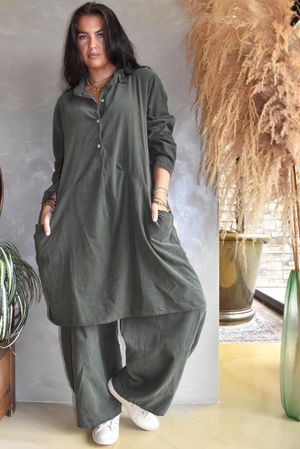 Arbi Needlecord Pop Over Shirt Dress Khaki