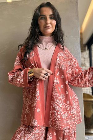 Bandana B Kimono Sweatshirt Jacket Indian Red