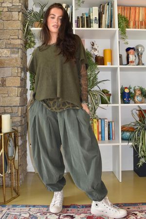 Basso Baby Cord Shirring Genie Pant Khaki