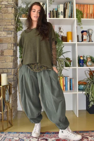 Basso Baby Cord Shirring Genie Pant Khaki
