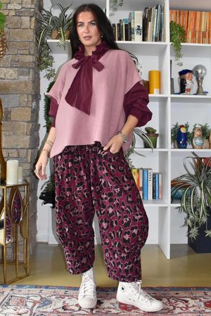 Bateau Needlecord Leopard Quirky Tapered Barrel Pant Aubergine