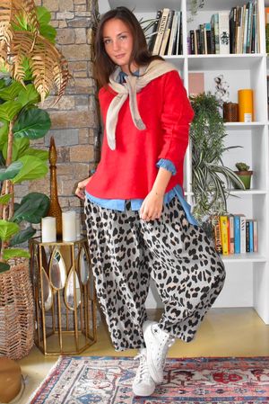 Bateau Needlecord Leopard Quirky Tapered Barrel Pant Mocha