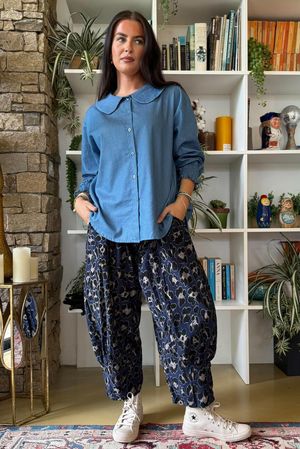 Bateau Needlecord Leopard Quirky Tapered Barrel Pant Navy
