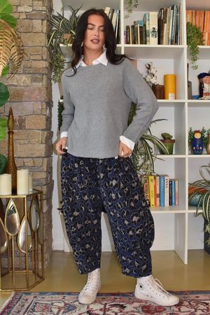 Bateau Needlecord Leopard Quirky Tapered Barrel Pant Navy