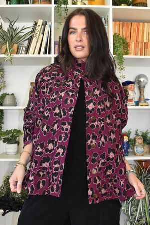 Bateau Needlecord Leopard Shacket Aubergine