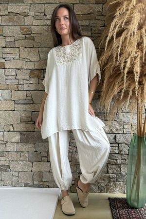 Benirras Beaded Longline Top Stone -