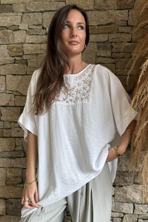 Benirras Beaded Longline Top White -