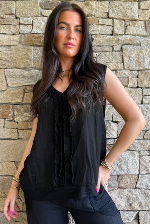 Benji Linen Wave Tank Black