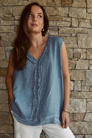 Benji Linen Wave Tank Denim