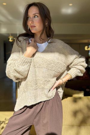 Bertie Boucle Stripe Slouch Knit Oatmeal /8=