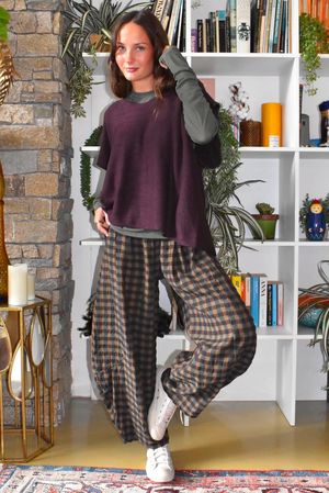 Bibi Gingham 7/8 Barrel Pant Olive