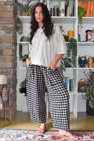 Bibi Gingham Barrel Leg Pant Navy