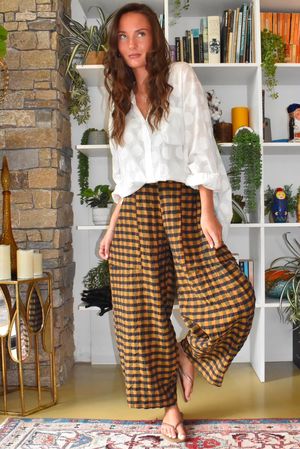 Bibi Gingham Barrel Leg Pant Ochre