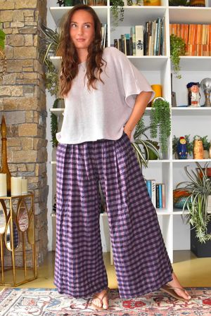 Bibi Gingham Wide Leg Pant Aubergine