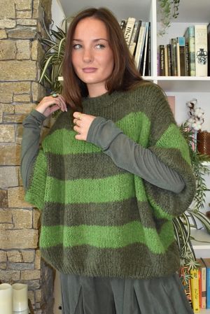 Big Softie Block Stripe Cap Sleeve Knit Greens
