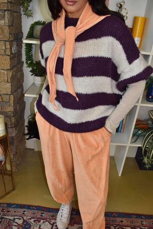 Big Softie Block Stripe Cap Sleeve Knit Fig & Ecru