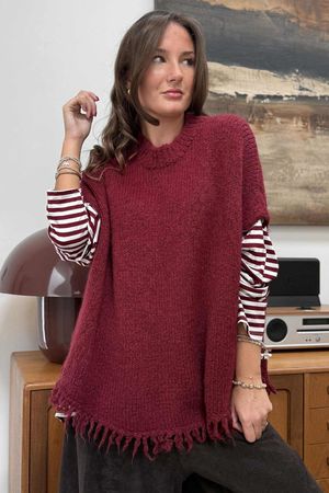 Big Softie Fringe Trapeze Knit Burgundy /4 =