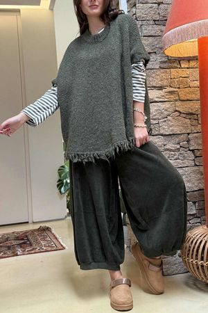 Big Softie Fringe Trapeze Knit Soft Khaki /11 =