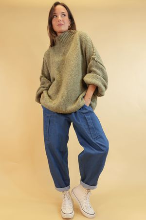 Big Softie Funnel Grunge Knit Soft Khaki /6