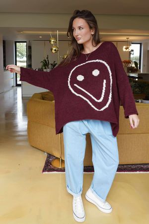 Big Softie Keep Smiling Knit Jumper Burgundy