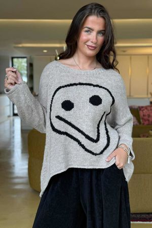 Big Softie Keep Smiling Knit Jumper Oatmeal
