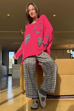 Big Softie Ombre Heart Slouch Knit Jumper Hot Pink