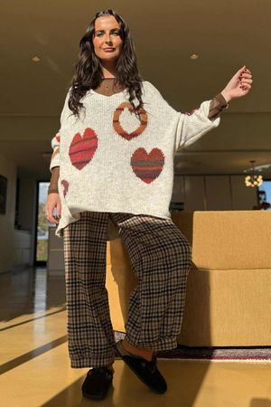 Big Softie Ombre Heart Slouch Knit Jumper Stone